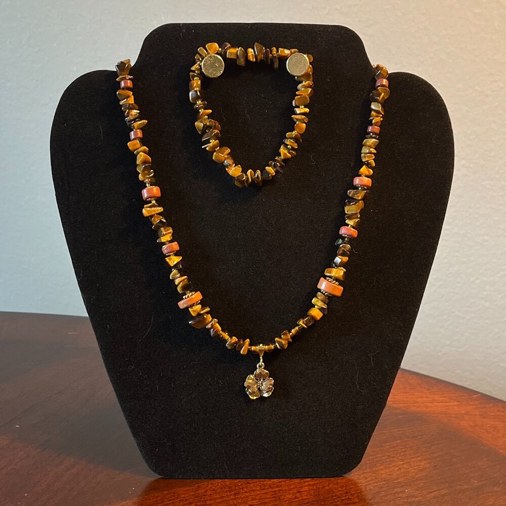 Handmade Tiger Eye Beaded Necklace and Bracelet Set